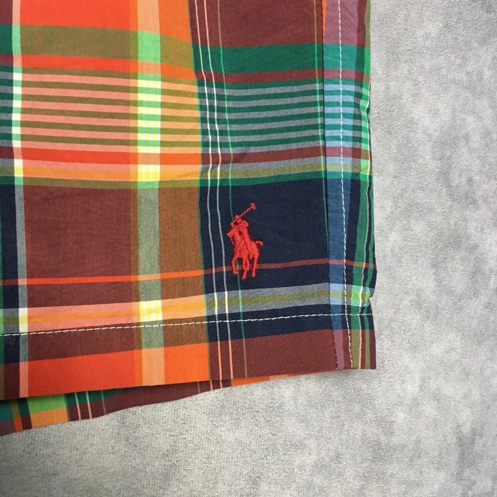 Polo RL Mens Plaid‎ Swim Trunk Shorts size Large Red Green Mesh Inner Briefs